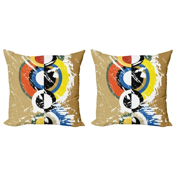 Ambesonne Art Throw Pillow Cover 2 Pack, Abstract Geometric Circles, 16", Multicolor