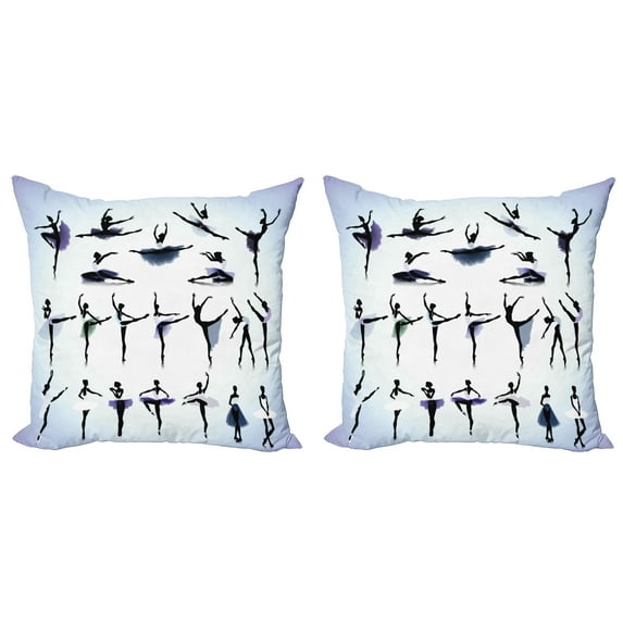 Ambesonne Art Throw Pillow Cover 2 Pack, Female Ballet Dancers, 24", Purple Lavender White