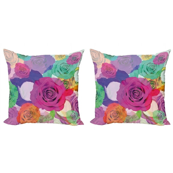 Ambesonne Art Throw Pillow Cover 2 Pack, Floral Arrangement Roses, 20", Magenta Turquoise
