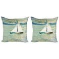 thumbnail image 1 of Ambesonne Art Throw Pillow Cover 2 Pack, Monet Sailing Boat, 24", Pale Blue Teal and White, 1 of 6