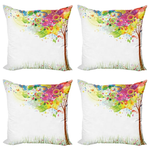 Ambesonne Art Throw Pillow Cover 4 Pack, Color Bursting Tree of Life, 18", Multicolor
