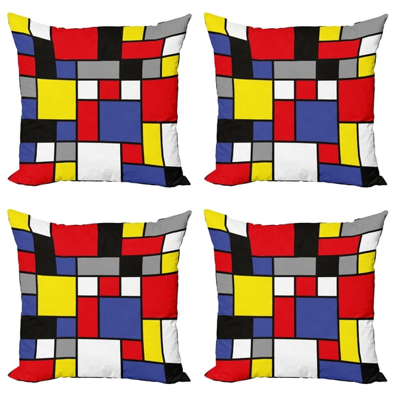 Ambesonne Art Throw Pillow Cover 4 Pack, Colorful Pop Design, 24", Multicolor