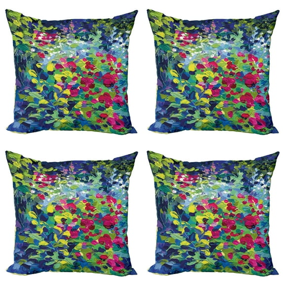 Ambesonne Art Throw Pillow Cover 4 Pack, Floral Field Summer, 18", Multicolor