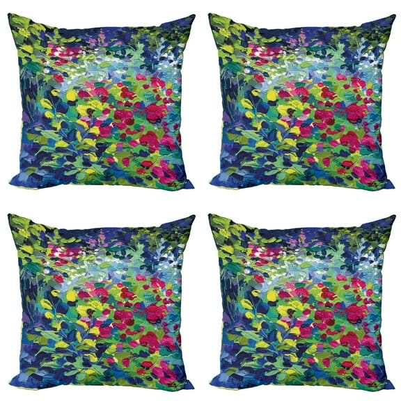 Ambesonne Art Throw Pillow Cover 4 Pack, Floral Field Summer, 24", Multicolor