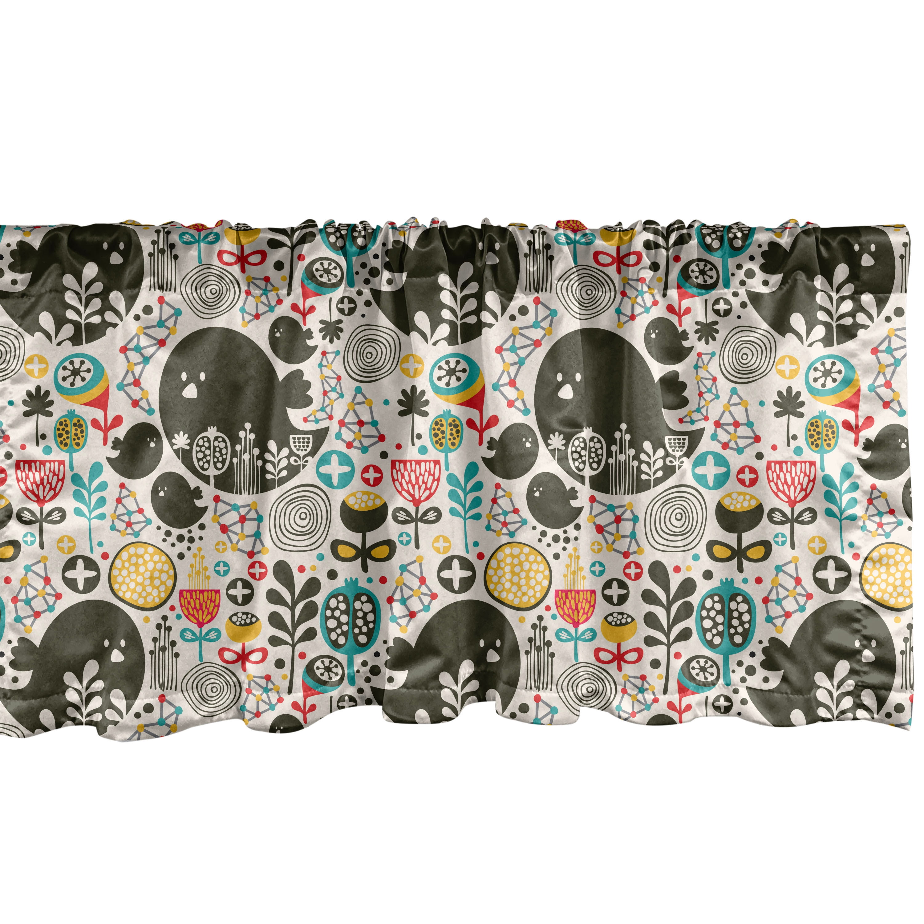 Multicolor Floral and Bird Pattern Satin Window Valance