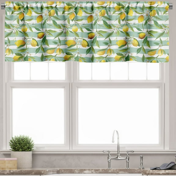 Ambesonne Art Window Valance, Blooming Lemon Tree, 54" X 18", Fern Green Seafoam