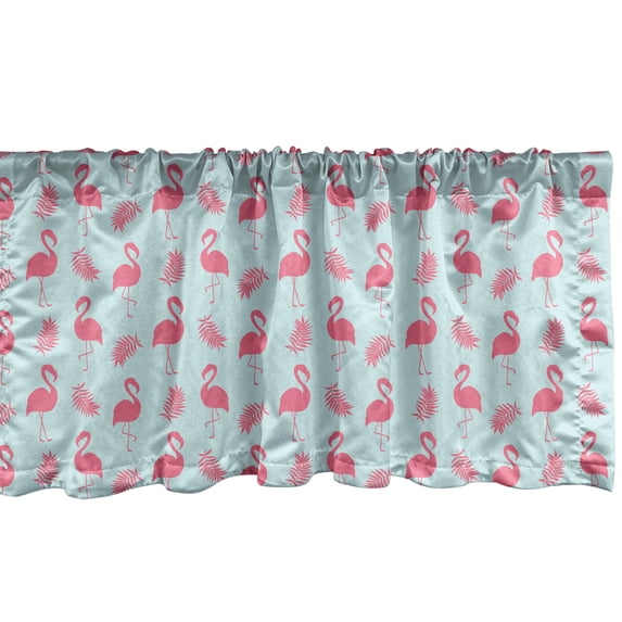 Ambesonne Art Window Valance, Flamingo and Tropic Leaves, 42" x 12", Dried Rose Pale Blue