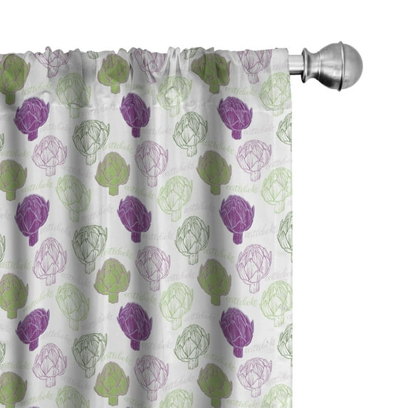 Ambesonne Artichoke Window Curtains, Sketch Style Food, Each 28" W x 95" L, Lime Green and Purple