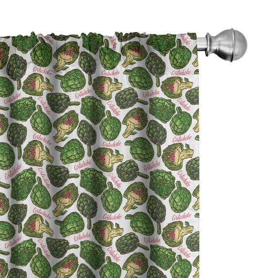 Ambesonne Artichoke Window Curtains, Super Food Illustration, Each 28" W x 63" L, Hunter Green Fern Green
