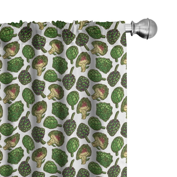 Ambesonne Artichoke Window Curtains, Veggie Food Art Pattern, Each 28" W x 63" L, Fern Green