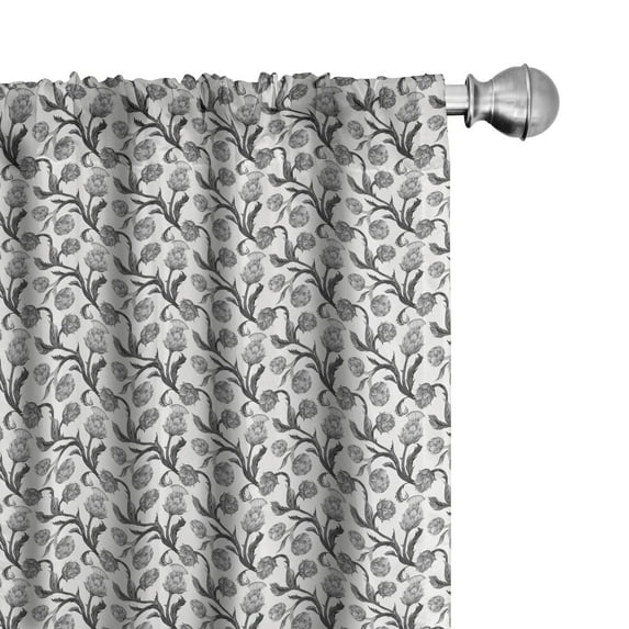 Ambesonne Artichoke Curtains, Stalks and Leaves Eat, Pair of 28"x63", Black and White