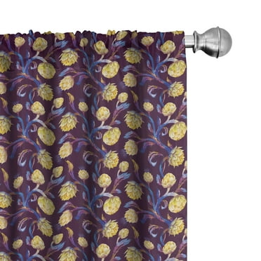 Ambesonne Artichoke Curtains, Vibrant Colored Vegan, Pair of 28"x63", Dark Blue Yellow