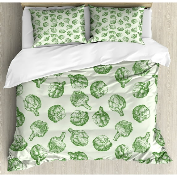 Ambesonne Artichoke Duvet Cover Sets, Green and Fresh Food, 2-King, Fern Green