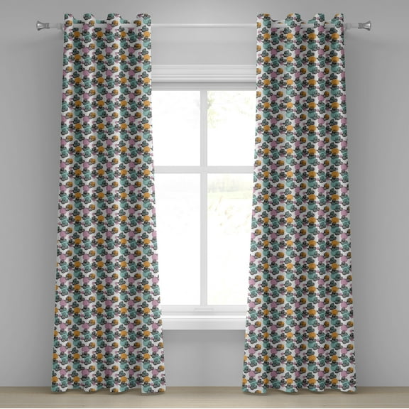 Ambesonne Artichoke Grommet Curtain, Black White Vegetable, 50" x 108", Turquoise Apricot