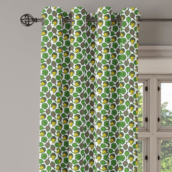 Ambesonne Artichoke Grommet Curtain Single Panel, Cooking Food Eating, 50"x60", Yellow and Fern Green