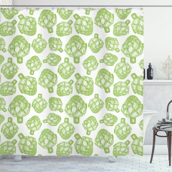 Ambesonne Artichoke Shower Curtain, Super Food Vegetable, 69"Wx70"L, Apple Green