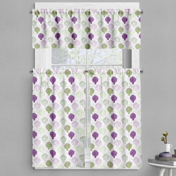 Ambesonne Artichoke Valance & Curtain, Sketch Style Food, 55"x30", Lime Green and Purple