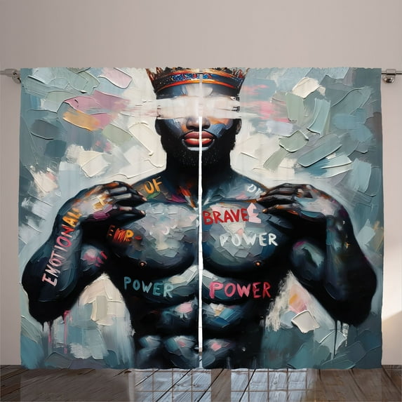 Ambesonne Artwork Curtains 2 Panel Set, Black Man Brave Power Paint, 108" x 90", Dark Blue Grey and Multicolor