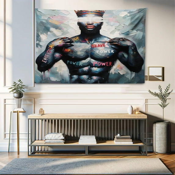 Ambesonne Artwork Tapestry Wall Hanging, Black Man Brave Power Paint, 60"x40", Dark Blue Grey and Multicolor