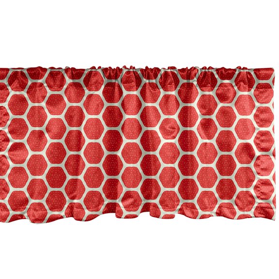 Ambesonne Asbtract Window Valance, Dotted Hexagons Pattern, 54" X 12", Mint Green and Coral