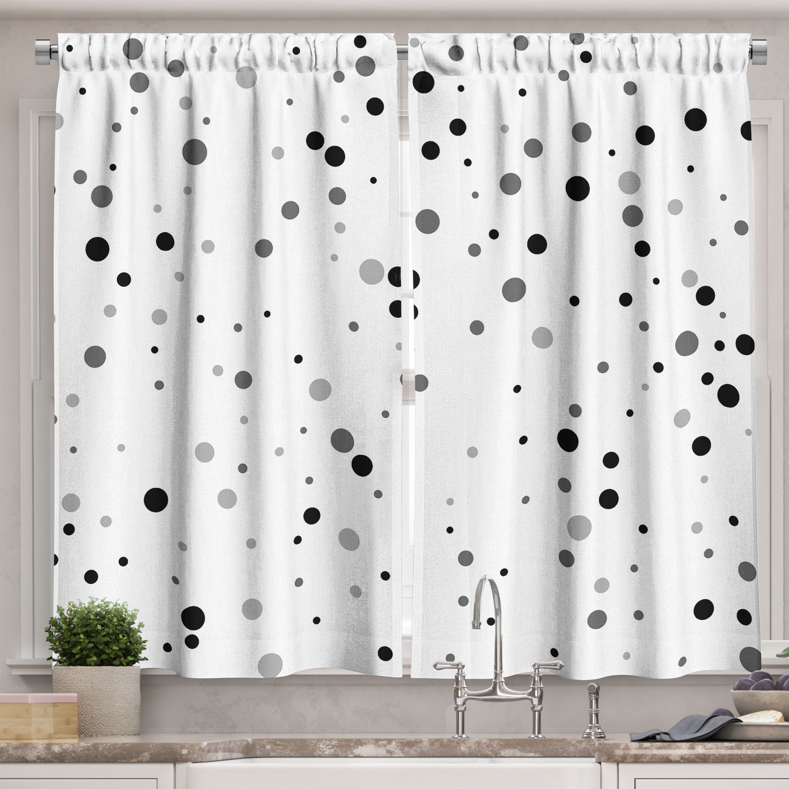 Ambesonne Ash Grey Kitchen Curtains, Scattered Small Circles, 55"x39
