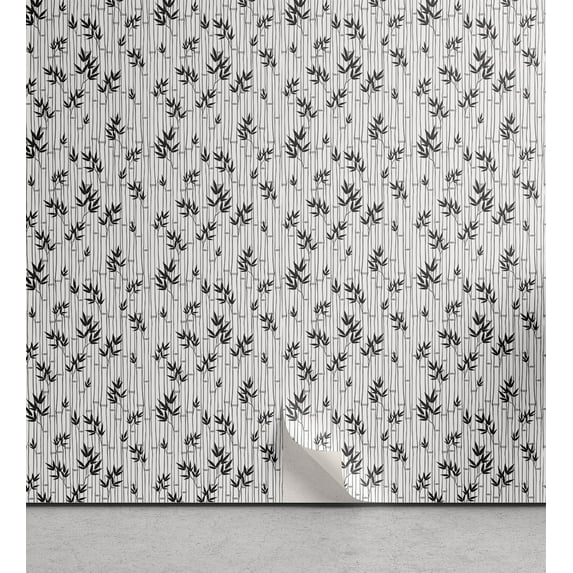 Ambesonne Asian Boho Peel & Stick Wallpaper for Home, Japanese Forest Design, 13"x36", White Black