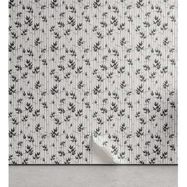 Ambesonne Asian Boho Peel & Stick Wallpaper for Home, Japanese Forest Design, 13"x72", White Black