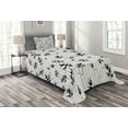 thumbnail image 1 of Ambesonne Asian Boho Quilted Bedspread Set 2 Pcs, Japanese Forest Design, Twin Size, White Black, 1 of 3
