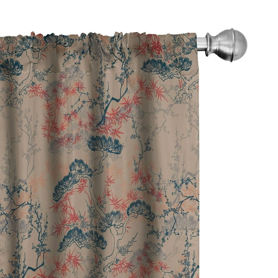 Ambesonne Asian Curtains, Branches Vintage Japanese, Pair of 28"x84", Dark Pink Slate Blue