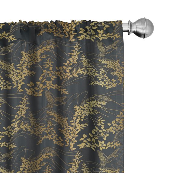 Ambesonne Asian Curtains, Japanese Lespedeza Art Print, Pair of 28"x63", Dark Mustard and Brown