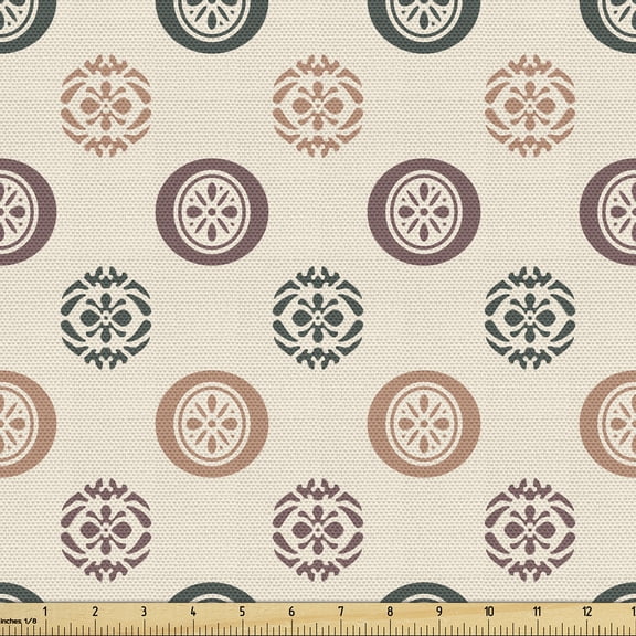 Ambesonne Asian Fabric by the Yard Upholstery, Japanese Circular Flora Art, 1 Yard, Dried Rose and Pale Taupe