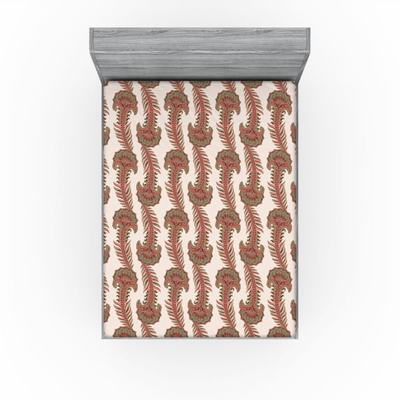 Ambesonne Asian Fitted Sheet, Dragon Spine Look Floral Art, Queen Size, Peacock Green Salmon