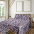 thumbnail image 1 of Ambesonne Asian Floral Fitted & Flat Sheet with Shams 4 Pcs Set, Grunge Ornaments Roses, King, Blue Violet Dried Rose, 1 of 1