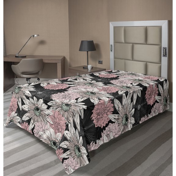 Ambesonne Asian Floral Flat Bedding Sheet Soft Top Sheet, Art Japanese Floral, Twin, Pale Pink Pastel Pink