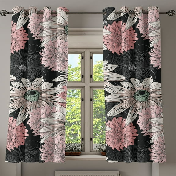 Ambesonne Asian Floral Grommet Curtain, Art Japanese Floral, 50"x60", Pale Pink Pastel Pink