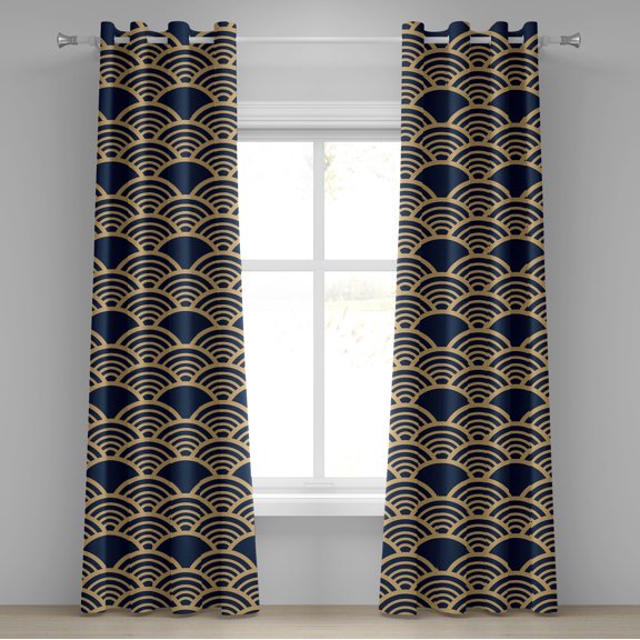 Ambesonne Asian Grommet Curtain, Circles Fish Scale Look Print, 50"x96", Night Blue and Camel