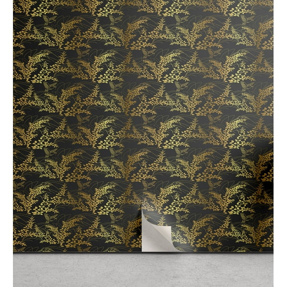 Ambesonne Asian Peel & Stick Wallpaper for Home, Japanese Lespedeza Art Print, 13"x36", Dark Mustard and Brown