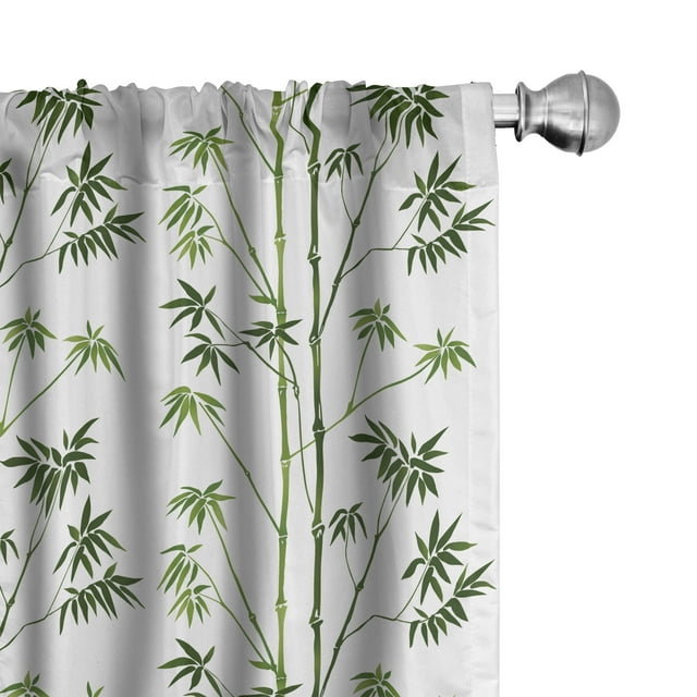 Ambesonne Asian Print 4-Panel Curtains, Exotic Foliage Pattern, 56"x95", Olive Green Evergreen