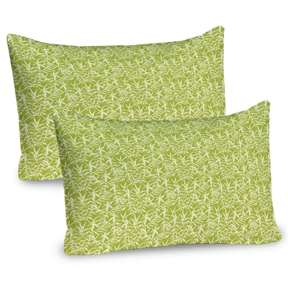 Ambesonne Asian Print Pillow Sham 2 Pack, Botanical Leaves Art, 26"x20", Apple Green Pale Yellow