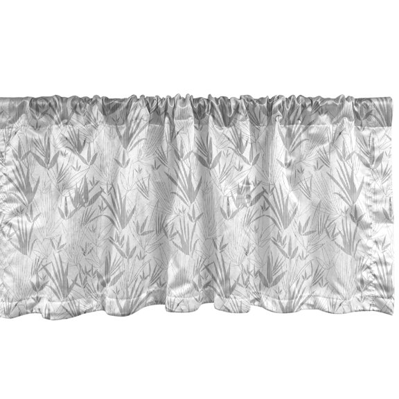 Ambesonne Asian Print Window Valance, Greyscale Leafy Pattern, 42" x 12", Grey and Pale Taupe
