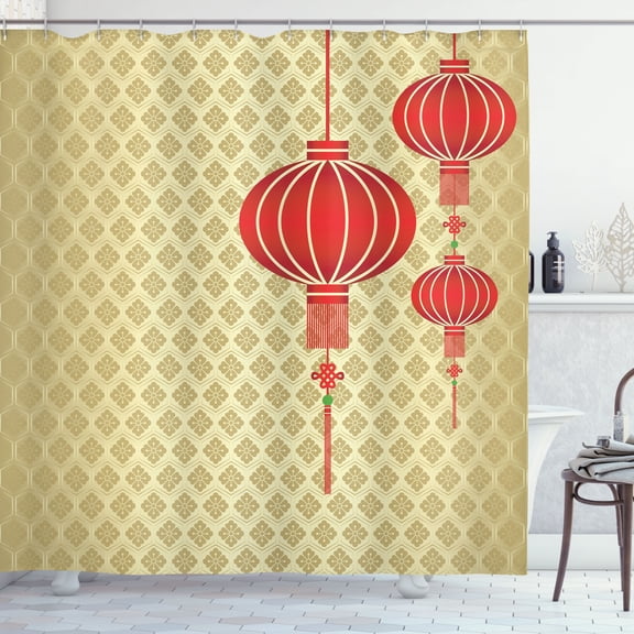 Ambesonne Asian Shower Curtain, Chinese Baroque Art Pattern, 69"Wx70"L, Earth Yellow and Red