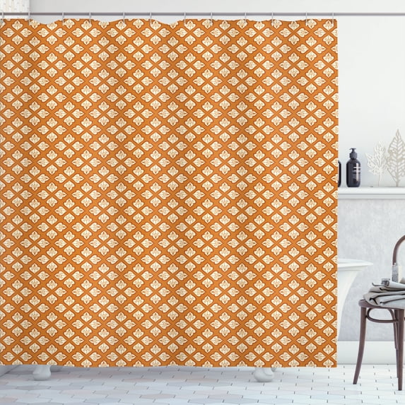 Ambesonne Asian Shower Curtain, Japanese Leaf-Like Shapes, 69"Wx70"L, Pale Vermilion and Apricot
