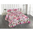 thumbnail image 1 of Ambesonne Asian Spring Quilted Bedspread Set 3 Pcs, Art Watercolor Sakura, Queen, Pastel Pink Peacock Green, 1 of 4