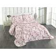 thumbnail image 1 of Ambesonne Asian Springtime Quilted Coverlet 2 Pcs, Art Cherry Blossom, Twin Size, Blush Eggplant White, 1 of 4