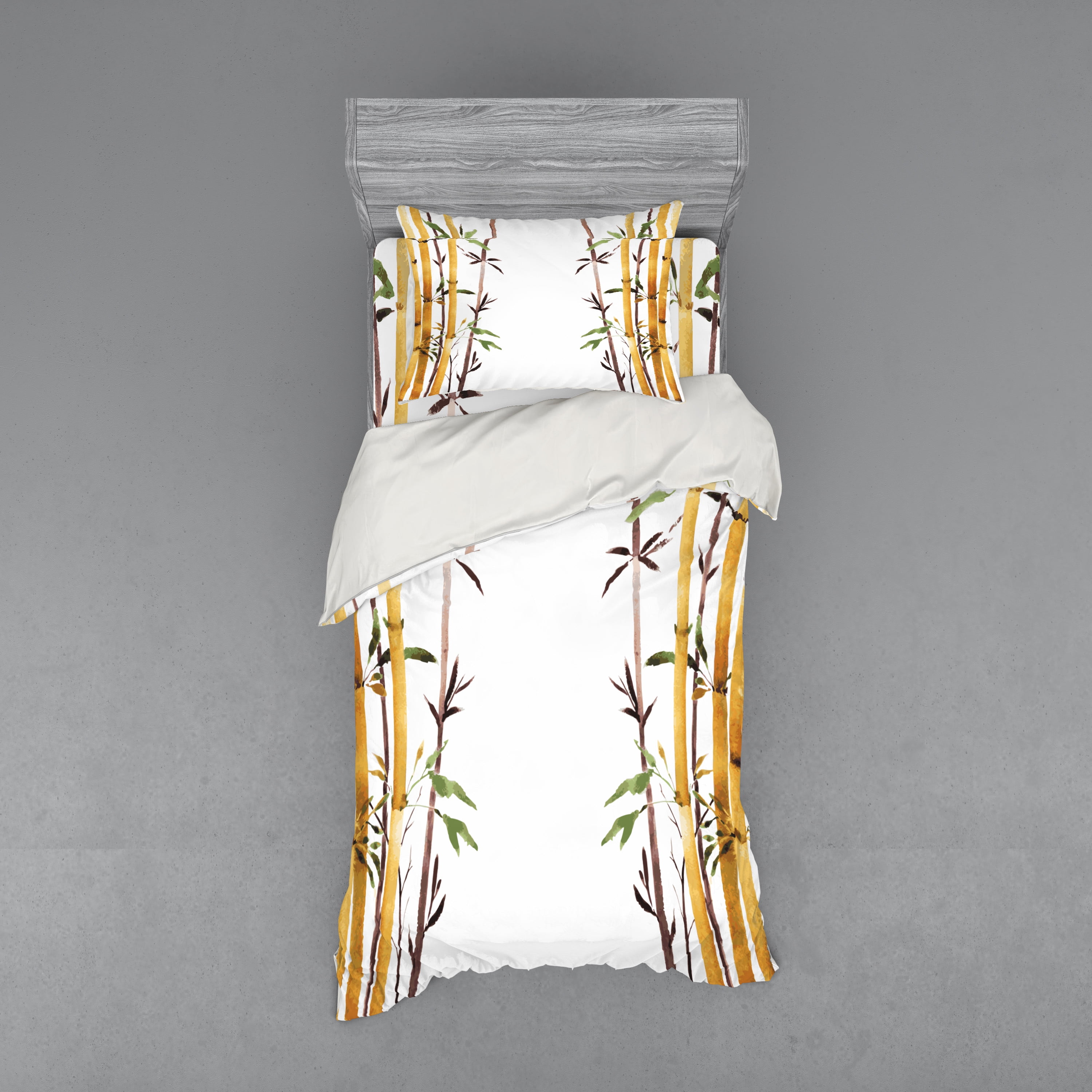 Ambesonne Asian Themed Bedding Set 3 Pcs, Simple Watercolor Leaf, Twin, White Brown Cream