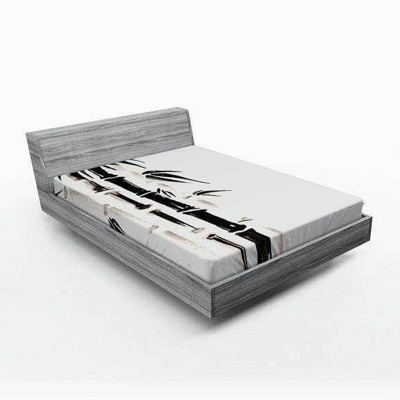 Ambesonne Asian Themed Fitted Sheet, Folk Chinese Pattern, Full Size, Black and Cream