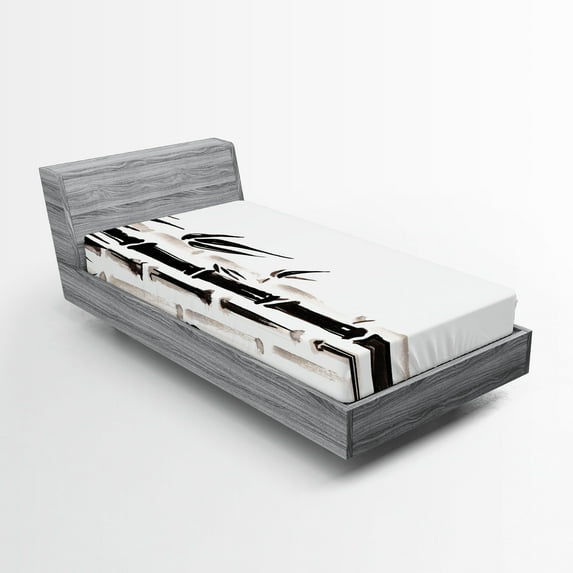 Ambesonne Asian Themed Fitted Sheet, Folk Chinese Pattern, Twin XL Size, Black and Cream