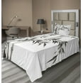 thumbnail image 1 of Ambesonne Asian Themed Fitted & Top Sheet Set with Sham, Traditional Leaves, White and Grey, 1 of 4