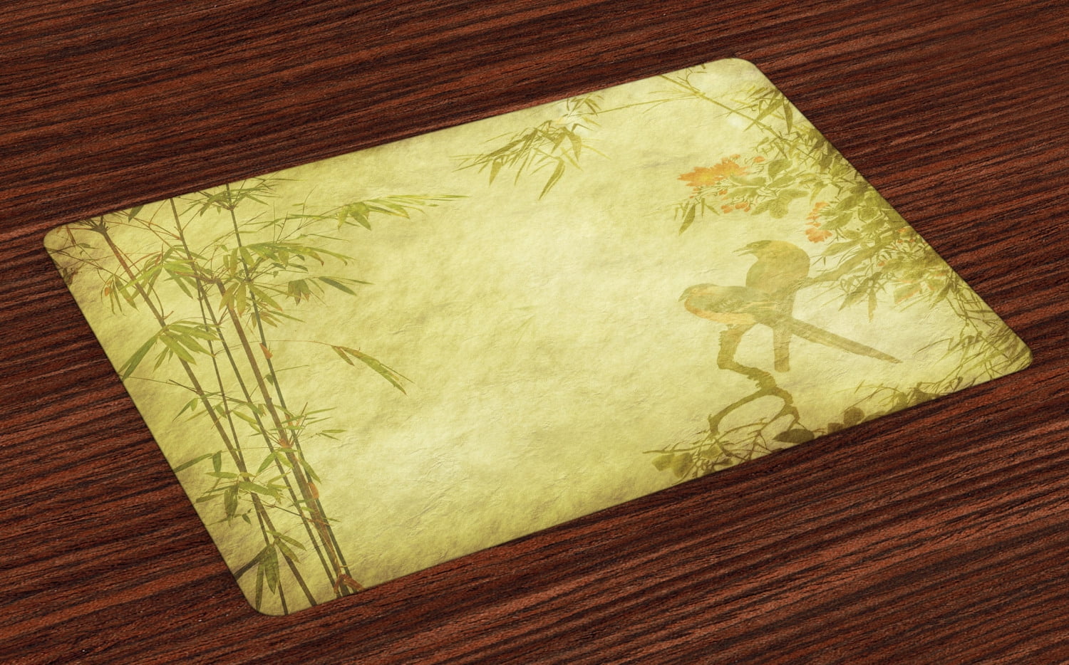 Green Bamboo and Birds Polyester Canvas Placemats Set of 4