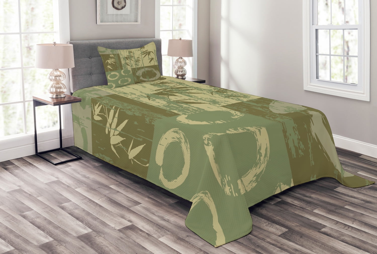 Twin Green Quilted Bedspread Set with Pillow Sham